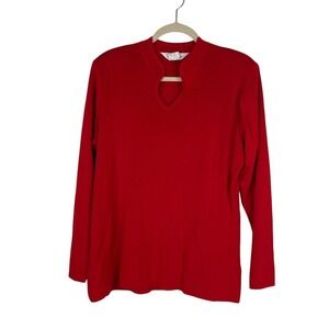 Exclusively‎ Misook Mock Neck Long Sleeve Acrylic Top Red Career Office Large